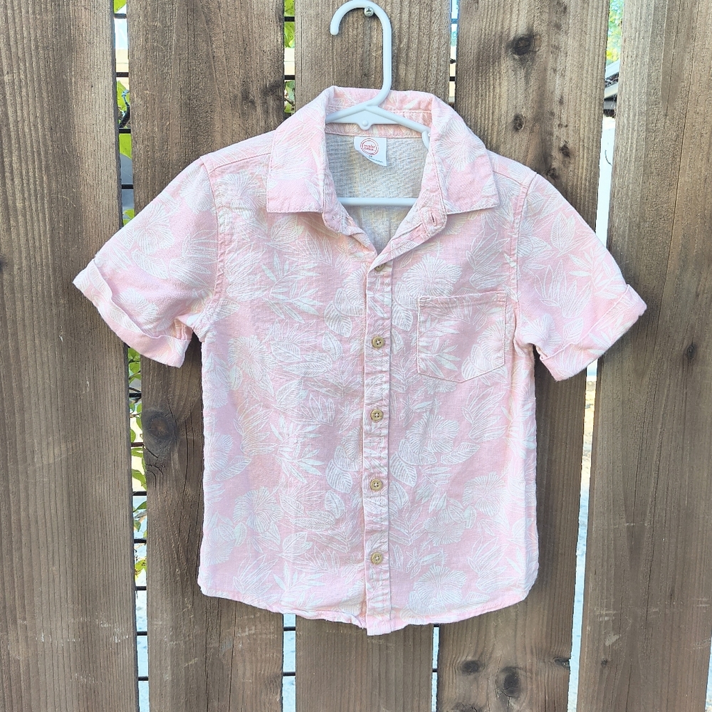 WONDER NATION | Boys Pink Linen Blend Button Up Hawaiian Dress Shirt 5T